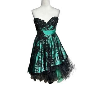 Atelier Alyce Green & Black Strapless Tulle Mini Dress Party Prom Dress Size 6